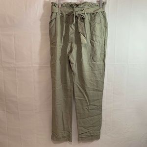 Francesca's Womens NWT Berkley Tencel Ankle Tie Waist Pants in Sage Green